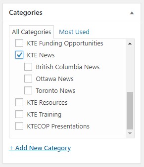 News category checkbox